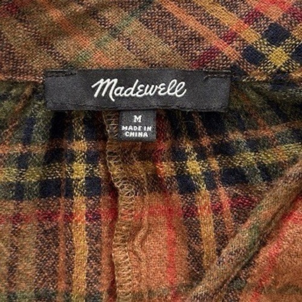 Madewell Women's Plaid Blouse Brown Orange M V-Neck Long Sleeve Fall Boho - Picture 4 of 8
